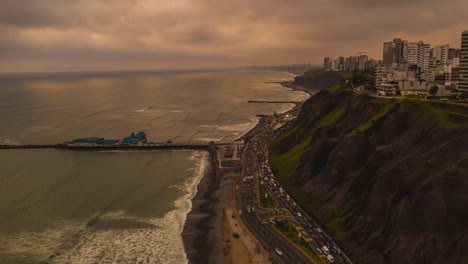 Timelapse-of-Highway-traffic,-Circuito-de-Playas,-Coast-of-Lima,-Peru