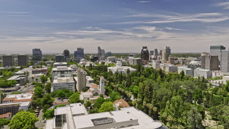 Sacramento-City-California-Aerial-v1-cinematic-low-flyover-across-downtown-capturing-urban-cityscape-and-landmark-state-capitol-building-and-riverside-landscape---Shot-with-Mavic-3-Cine---June-2022