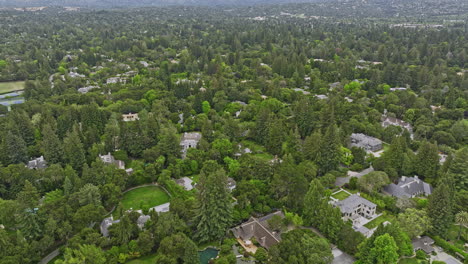Atherton-California-Aerial-v5-birds-eye-view-flyover-wealthy-neighborhood-capturing-secluded-private-residential,-upscale-single-family-homes-and-open-green-space---Shot-with-Mavic-3-Cine---June-2022