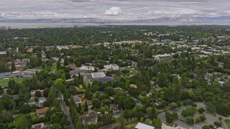 Atherton-California-Aerial-v9-cinematic-drone-flyover-wealthy-neighborhood-across-prestigious-menlo-private-school-campus-ground-with-bay-views-on-the-skyline---Shot-with-Mavic-3-Cine---June-2022