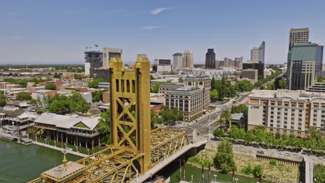 Sacramento-City-California-Aerial-v16-low-fly-around-historic-art-deco-tower-bridge-capturing-downtown-cityscape-of-the-old-town-and-waterfront-ziggurat-buildings---Shot-with-Mavic-3-Cine---June-2022