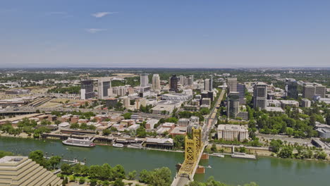 Sacramento-City-California-Aerial-v18-panoramic-view-fly-around-on-the-west-side-capturing-iconic-landmark-tower-bridge-and-downtown-cityscape-across-the-river---Shot-with-Mavic-3-Cine---June-2022