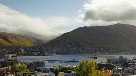 Tromsdalen-Valley-And-Panorama-Of-Tromso-City-Under-Cloudy-Sky-In-Norway