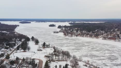 Aerial,-frozen-Wisconsin-River-during-winter-in-Stevens-Point