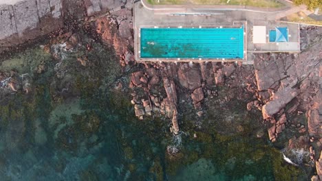 Top-down-aerial-view-of-a-seaside-pool-in-Australia
