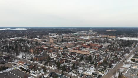 Aerial,-Stevens-Point-Hospital-and-University-of-Stevens-Point-during-winter