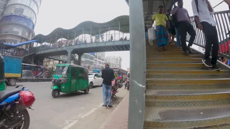 Busy-stairs,-people,-and-vehicles-are-moving-fast