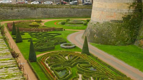 Angers-Garden-And-Chateau-In-Loire-Valley,-Maine-et-Loire,-France---high-angle