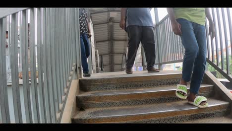 Hyperlaps-of-busy-stairs,-people's-feet-moving-fast