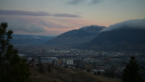Timelapse-of-Mount-Paul-and-Downtown-Kamloops-on-a-Sunny-Winter-Day-in-British-Columbia,-Canada