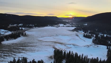 Breathtaking-Winter-Sunrise-over-Farmlands,-Cariboo-Region-,-BC,-Canada