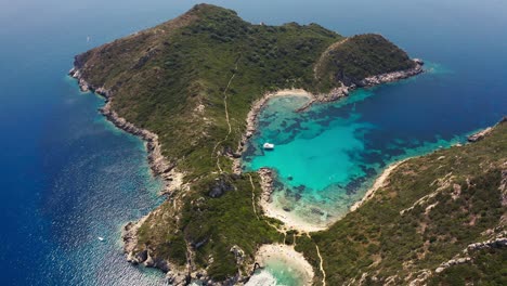 Aerial-of-Porto-Timoni-secret-beaches-in-Corfu,-Greece