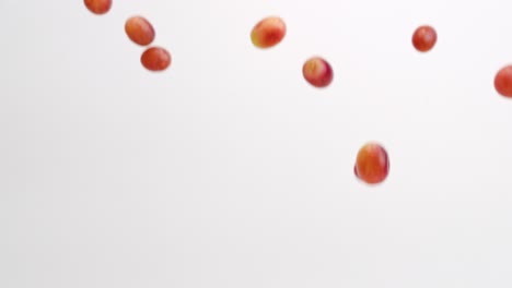 Plump-red-grapes-off-the-vine-raining-down-on-white-backdrop-in-slow-motion