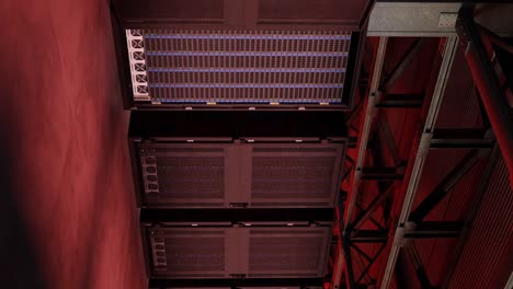 Red-alarm-light-in-server-room-during-cyber-attack,-digital-render-in-vertical