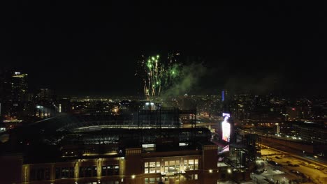 Fireworks-Show-Explosions-Over-Baseball-Stadium-At-Night