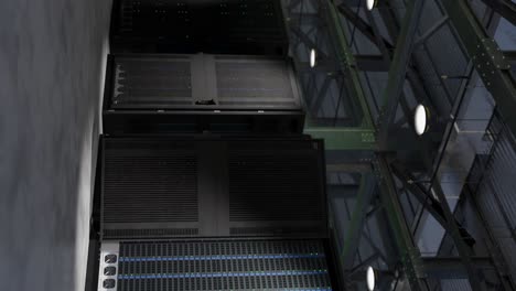 Data-Center-access-granted,-green-flashing-light-in-server-room-with-racks-of-equipment