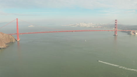 Aerial-shot-over-the-Golden-Gate-bridge-towards-San-Francisco