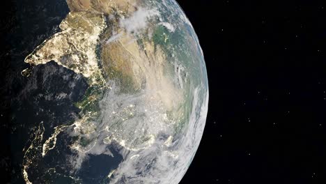 Earth-from-space-with-night-lights-over-India,-3D-illustration,-vertical