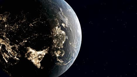 Satellitenansicht-über-Die-Erde,-Wenn-Städte-In-Indien-Und-Europa-Nachts-Beleuchtet-Werden