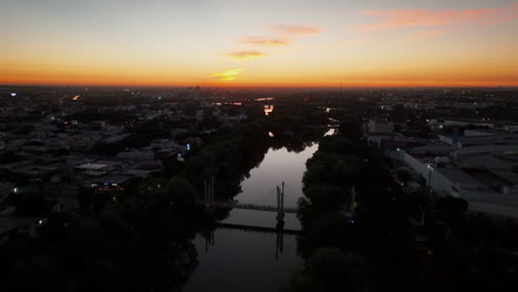Twilight-drone-view-panorama-flying-over-Mexico-City
