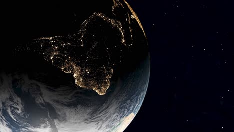 Erde-Nachts-Aus-Dem-Weltraum-Mit-Stadtlichtern,-Die-Aktivität-In-Südamerika-Zeigen
