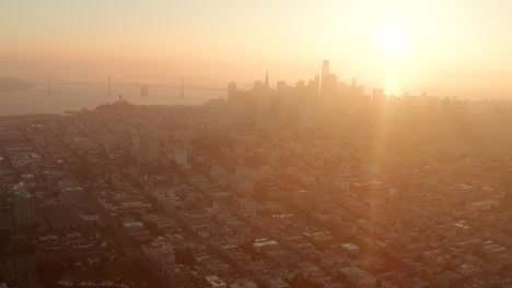 Aerial-slider-shot-of-San-Francisco-city-at-sunrise
