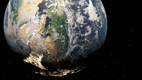 Europe-from-space-on-globe-with-city-lights,-3D-illustration-in-vertical