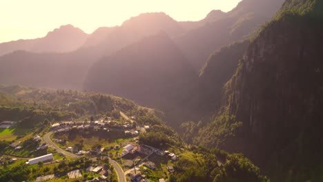 Aerial-footage-of-the-morning-sun-touching-this-little-town-in-the-mountains-of-Mexico
