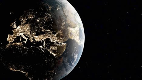 Orbiting-globe-at-night-shows-illuminated-European-cities---view-from-space