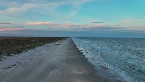 Sandy-Shore-And-Ocean-At-Padre-Island-In-Texas,-USA---aerial-drone-shot