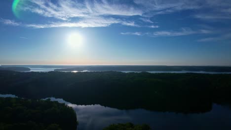 Aerial-view-of-Lake-Monroe-with-blue-skies-and-wispy-clouds