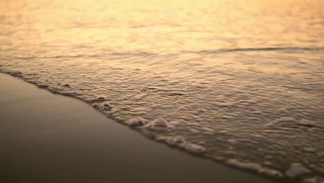 Sea-​​waves-with-foam-on-wet-sand-of-the-shore,-in-beautiful-evening-light
