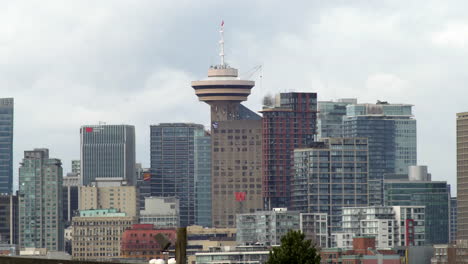 Static-shot-of-Vancouver-central-business-district-skyline-on-cloudy-day