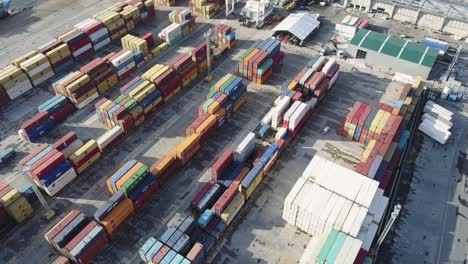 Aerial-view-of-the-cargo-containers-at-vigo-port-waiting-at-covid-lock-down