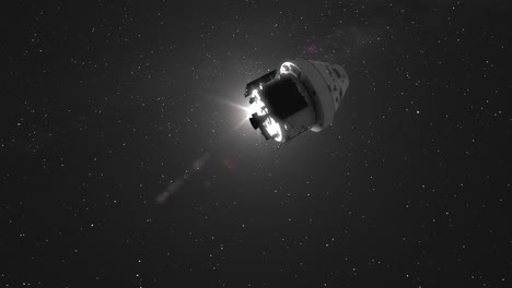 Cápsula-De-Orion-Artemis-Moviéndose-Y-Girando-A-Través-Del-Espacio-Más-Allá-Del-Sol-Y-Hacia-La-Galaxia-De-La-Vía-Láctea---Animación-3d-Cgi-4k