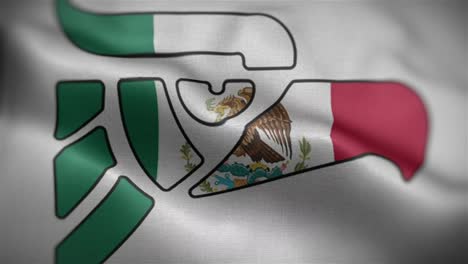 Frontale-Ansicht-Des-Hecho-En-Mexico-Made-In-Mexico-Symbol-überlagert-Die-Mexikanische-Flagge,-Die-In-Hd-Flattert