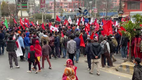 Katmandú,-Nepal---10-De-Febrero-De-2021:-Un-Mitin-Político-Del-Partido-Comunista-Durante-La-época-Electoral-En-La-Ciudad-De-Katmandú,-Nepal