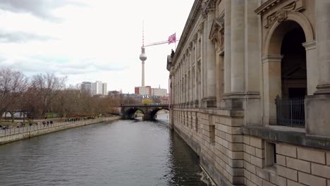 Berlin-Fernsehturm-from-Bridge-at-Museum-Island-Above-Spree-River