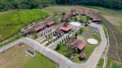 Balgondes-Ngadiharjo-hotel-complex-in-countryside-aerial,-Magelang,-Indonesia