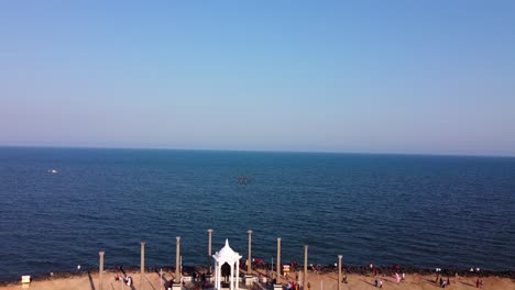 Arial-view-of-Mahatma-Gandhi-Statue-and-rock-beach-of-Pondicherry