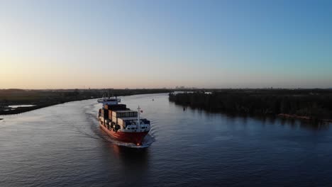 Cargo-Container-Ship-On-Oude-Maas-River-In-Netherlands