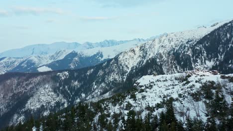 Beautiful-snowy-Tatra-Mountain-Range-in-Europe--aerial