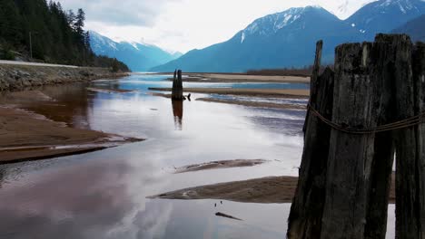 Slow-moving-shot-of-lake-in-British-Columbia-with-a-low-water-level
