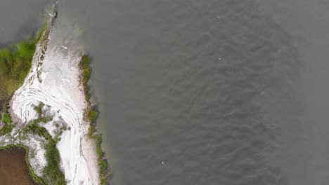 Weißer-Sandstrand-Küstenlinie-Sumpf-Ozean-Fluss-Wellen-Tybee-Island-Georgia-Antenne-Drohne