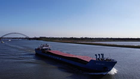 Wilson-Waal-General-Cargo-Ship-With-Commodities-Sailing-At-Noord-River-In-South-Holland,-Netherlands