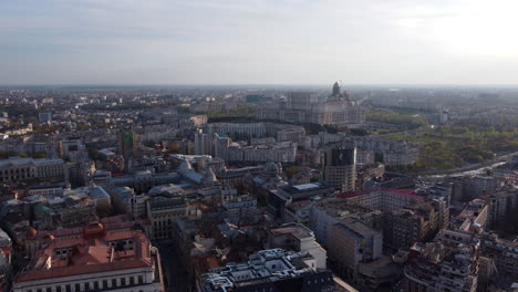 Aerial-View-Of-Bucharest-City-Center-Skyline-Buildings-In-Romania-On-A-Sunny-Day