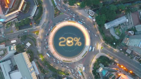 Roundabout-with-a-loading-screen-HUD---3d-graphics-animation---top-down-aerial