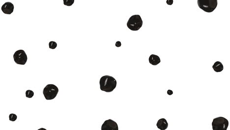 Weißer-Hintergrund,-Verschiedene-Formen-Von-Schwarzen-Tapioka-Kugeln,-Die-In-Der-Luft-Schweben