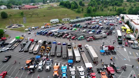 Aerial-Push-in-Big-Rig-Truck-Show-in-Lebanon-Virginia-Wide-Shot