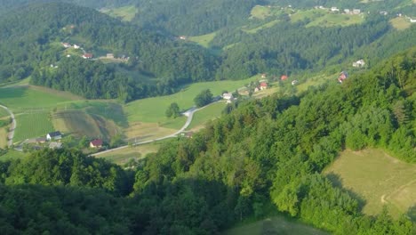 Kleines-Ländliches-Dorf-Zwischen-Grünen-Wiesen-Und-Wald